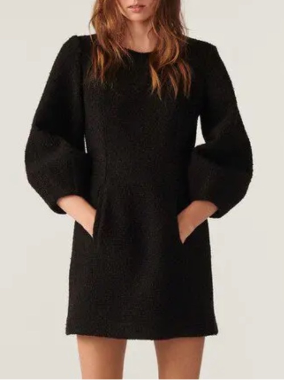 ba&sh Melba Bouclé Puff-Sleeve Mini Dress with Pockets
